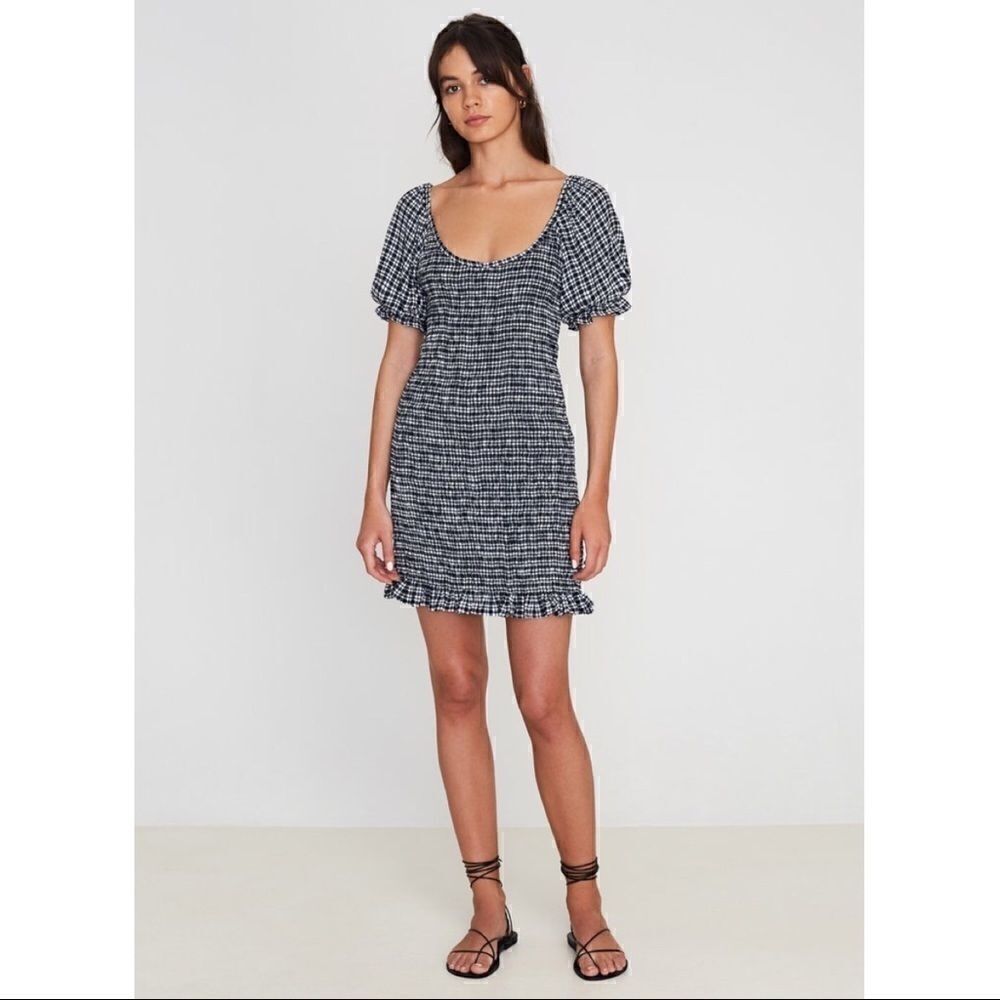 NEW Anthropologie Faithfull Milia Smocked Puff Sleeve Ruffled Mini Dress Small